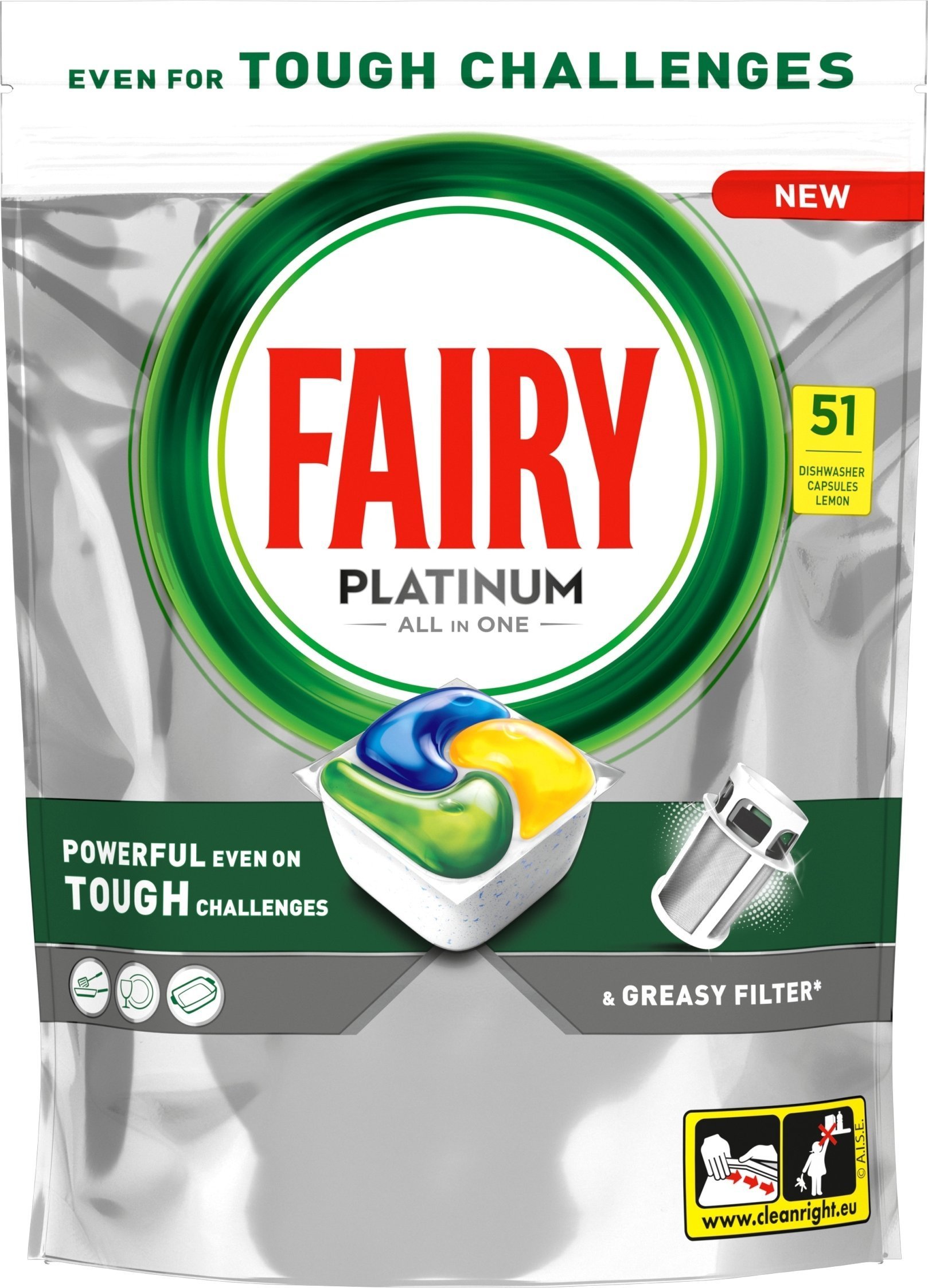Fairy Fairy Platinum All in One Lemon – Kapsułki do zmywarki – 51 sztuk