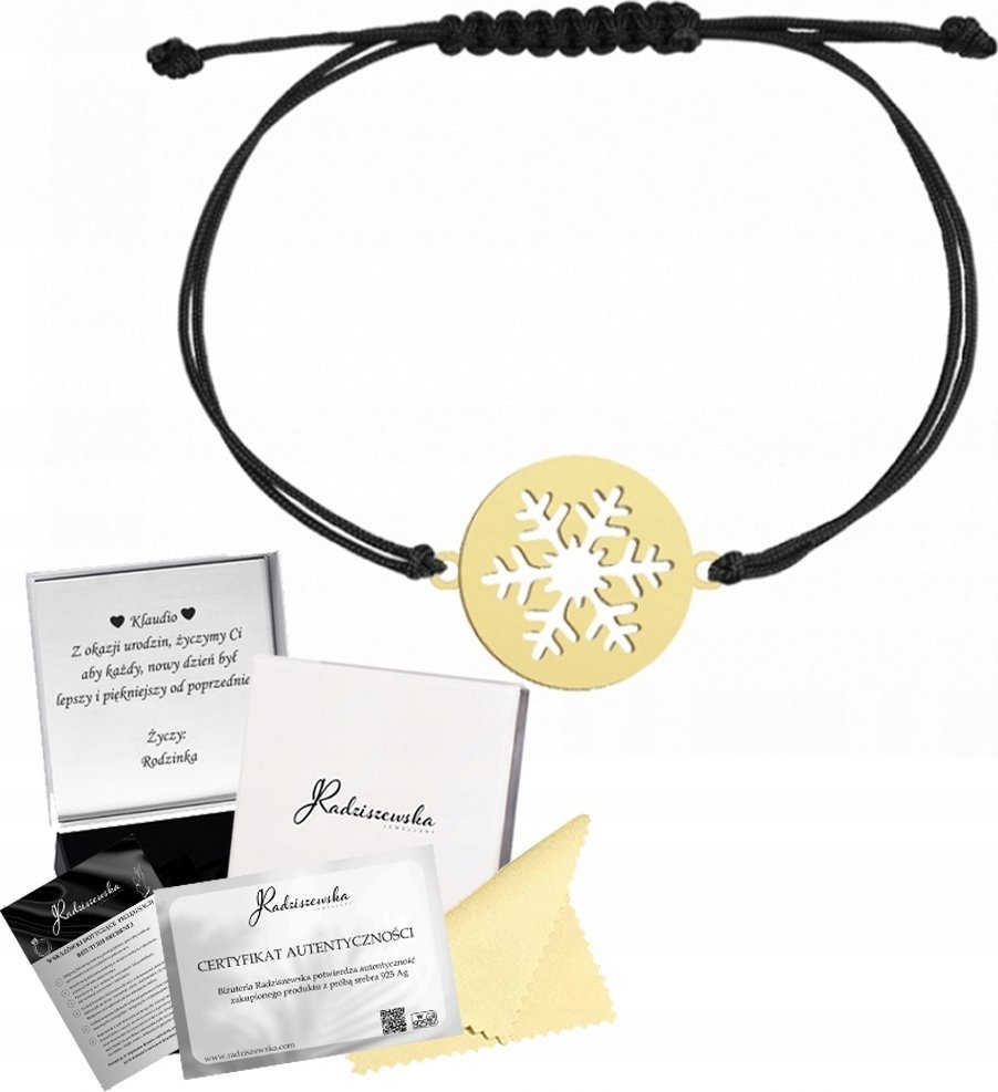 Radziszewska Jewellery Prezent na Boże Narodzenie Złota Bransoletka Śnieżynka 925 ŻYCZENIA GRATIS