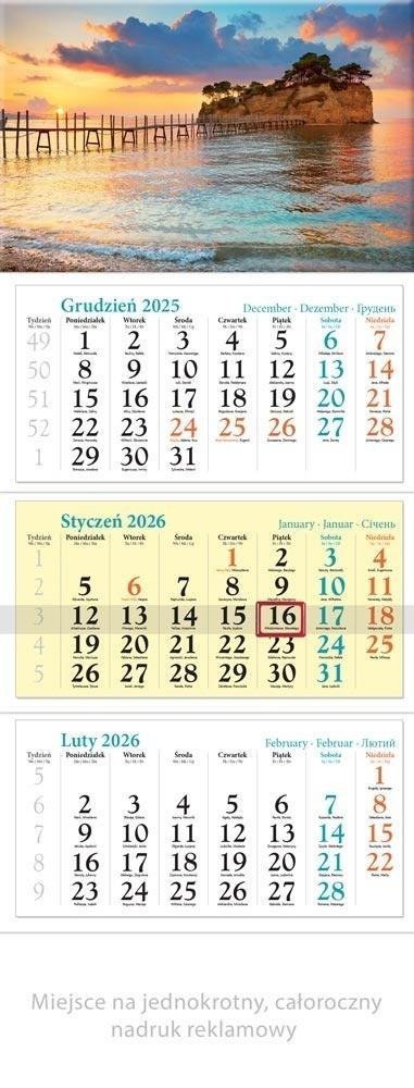 Kalendarz 2026 ścienny trójdzielny Wyspa
