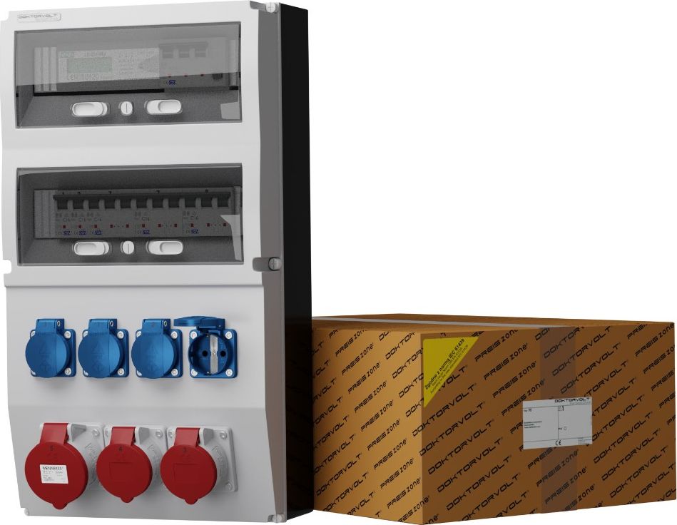 Doktorvolt Rozdzielnica budowlana z licznikiem eXT-S/FI 32A 2x16A 4x230V Schuko Mennekes Doktorvolt 0809