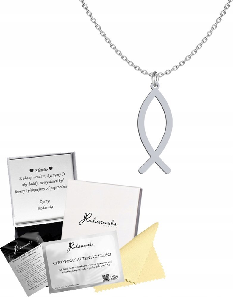 Radziszewska Jewellery Naszyjnik Srebrny RYBA ICHTYS Łańcuszek Prezent Biżuteria ŻYCZENIA GRATIS