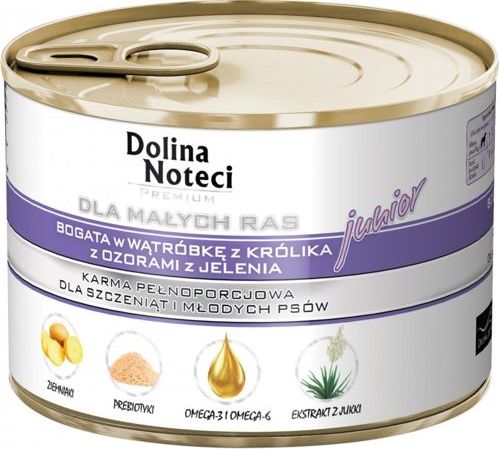 Dolina Noteci Dolina Noteci PREMIUM dla psów małych ras JUNIOR bogata w wątróbkę z królika z ozorami z jelenia 12x185 g