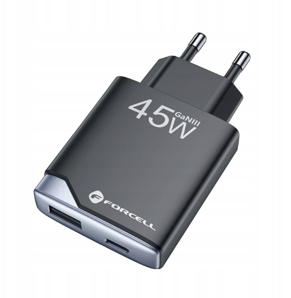 Ładowarka sieciowa do telefonu Forcell F-Energy Ultra Slim GaN III USB C + USB A PD QC4.0 3A 45W B245202(1A1C) czarna