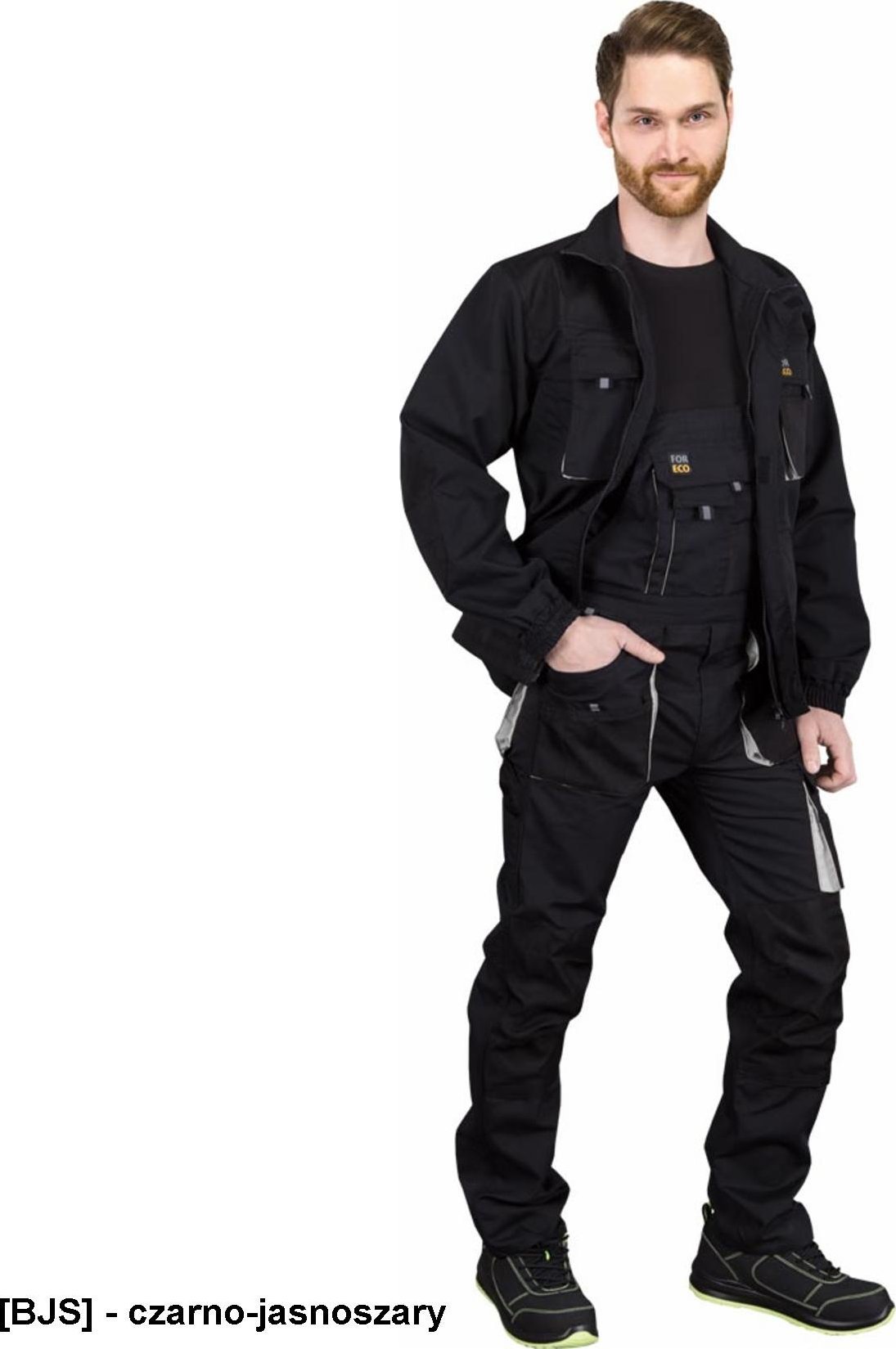 Reis FORECO-B - Spodnie ochronne ogrodniczki - czarno-jasnoszary 46