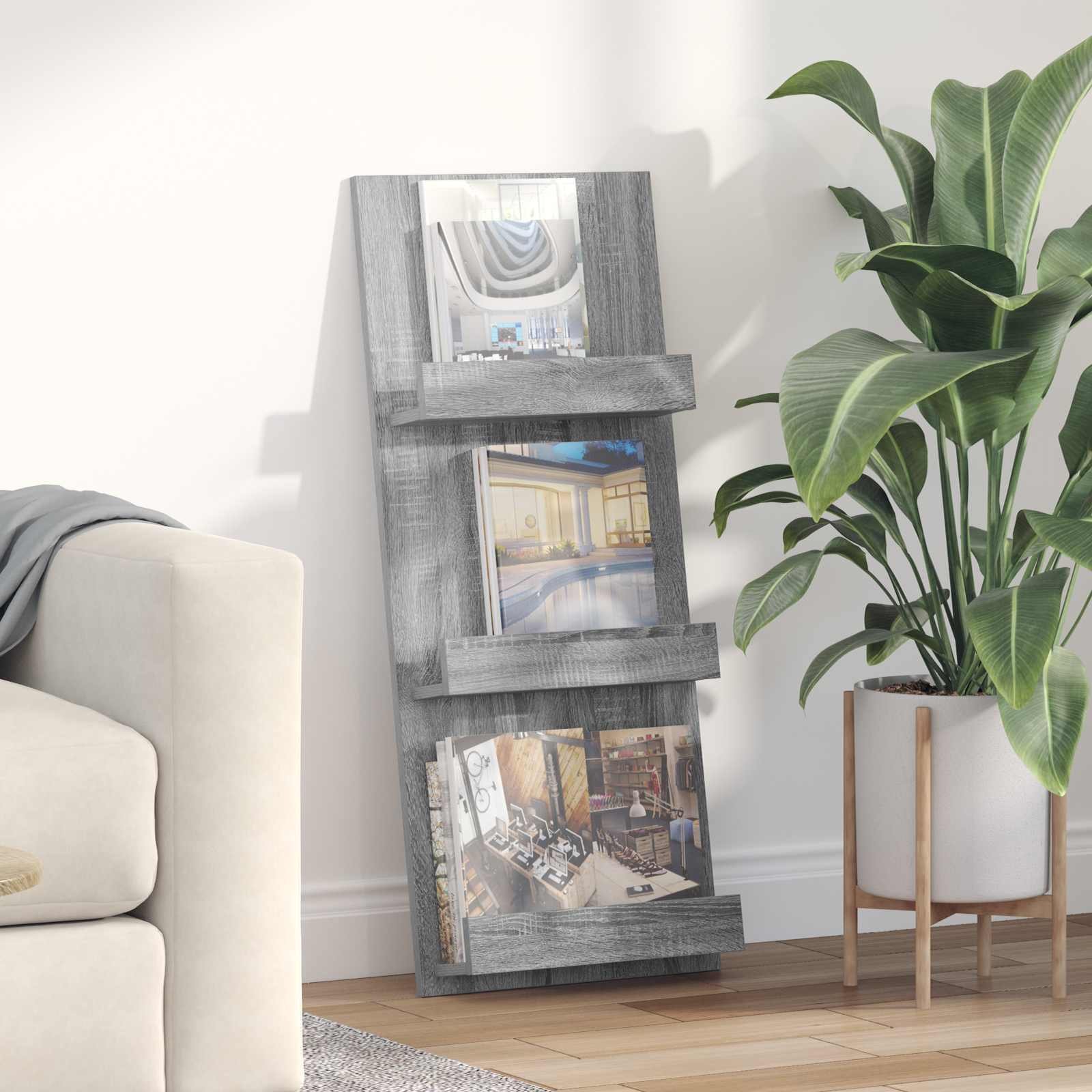 vidaXL Regał na gazety z półką Szary Sonoma 51 x 11 x 102 cm