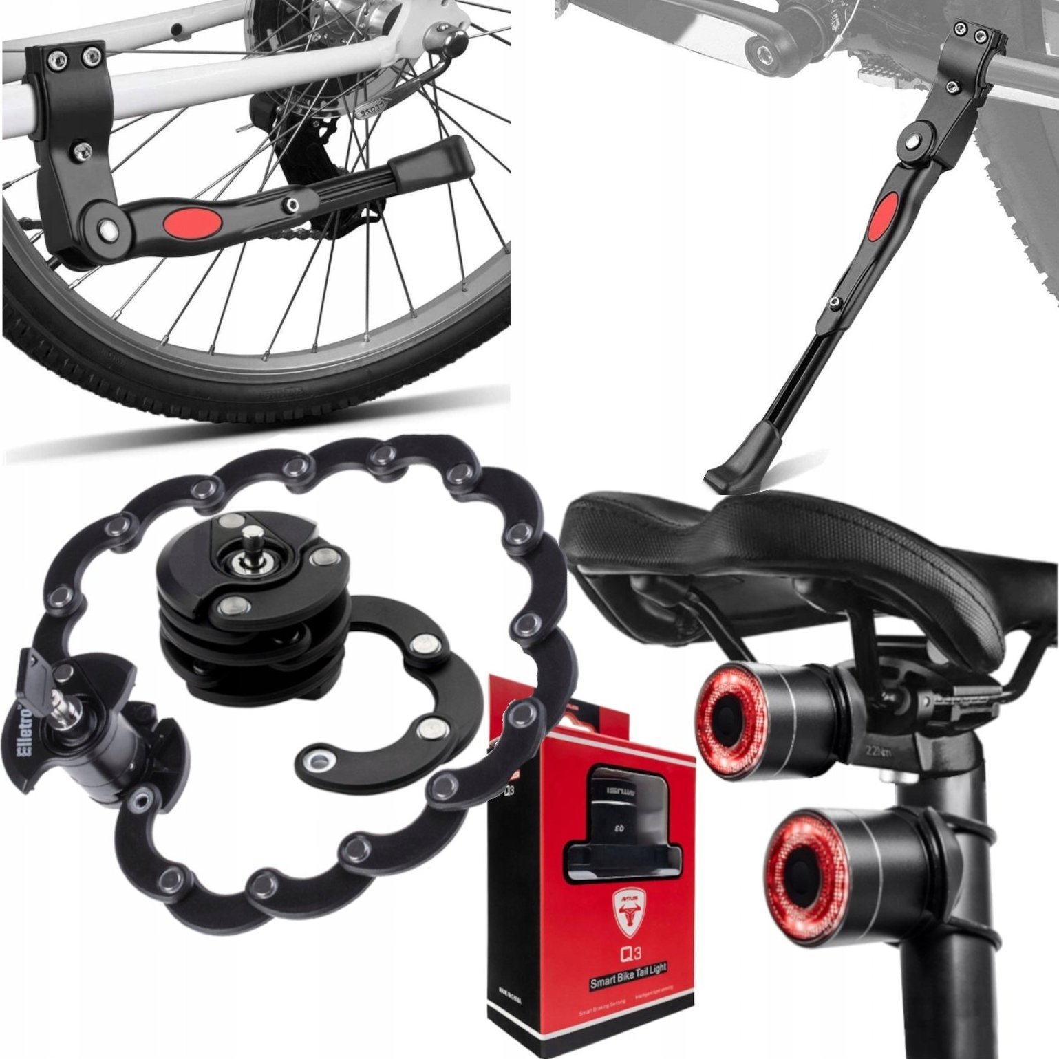 Zestaw Rowerowy Rower Światło Tył+ Blokada segmentowa+ Nóżka podpórka