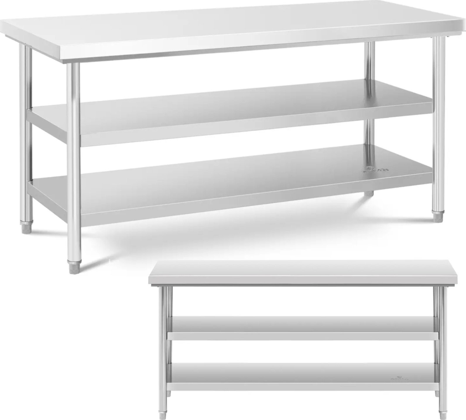 Royal Catering Stół blat roboczy centralny stalowy 2 półki 180 x 70 cm do 600 kg Stół blat roboczy centralny stalowy 2 półki 180 x 70 cm do 600 kg