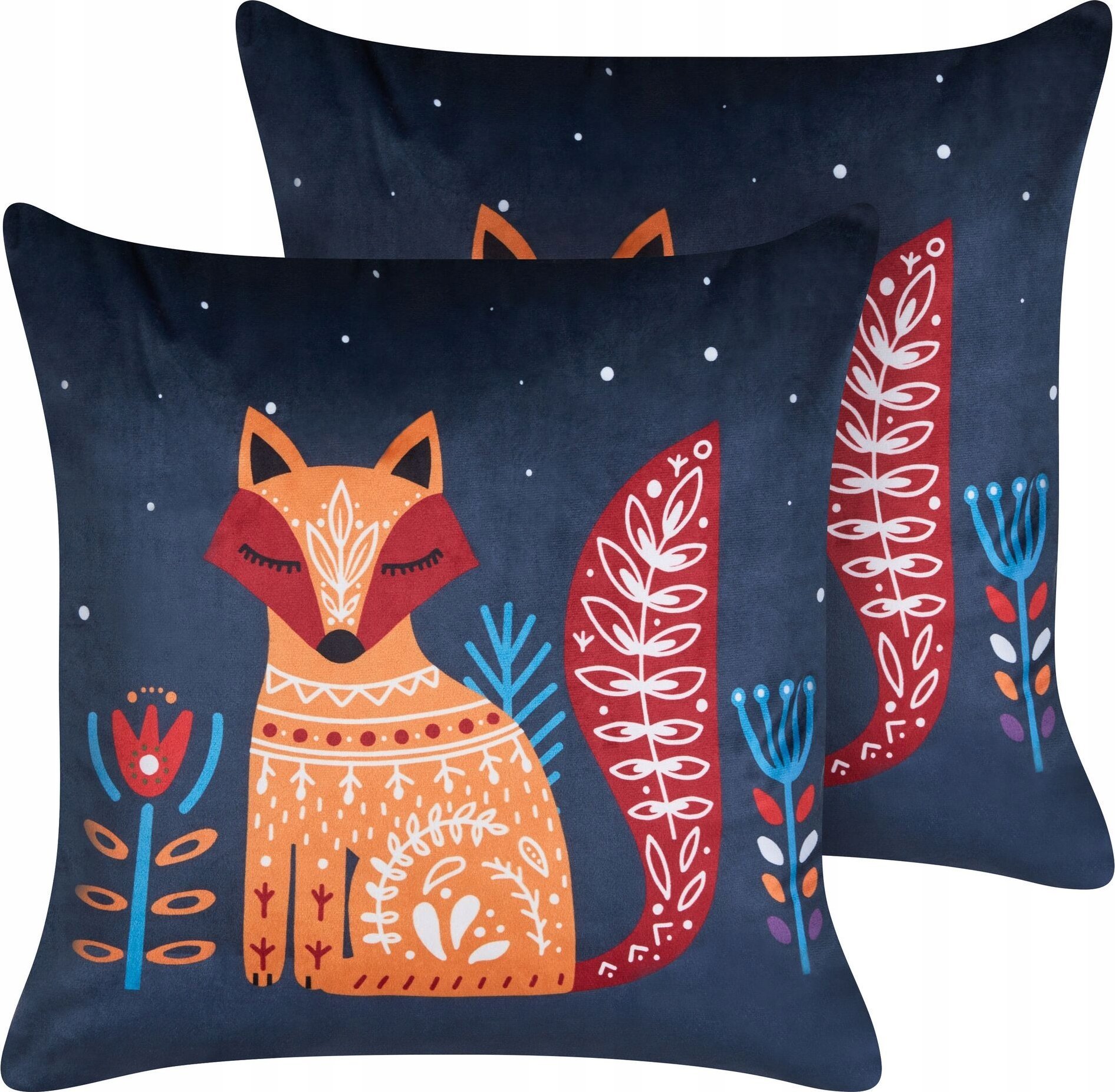 Beliani 2 welurowe poduszki dekoracyjne dla dzieci w liski 45 x 45 cm ciemnoniebieskie FIRESPIKE