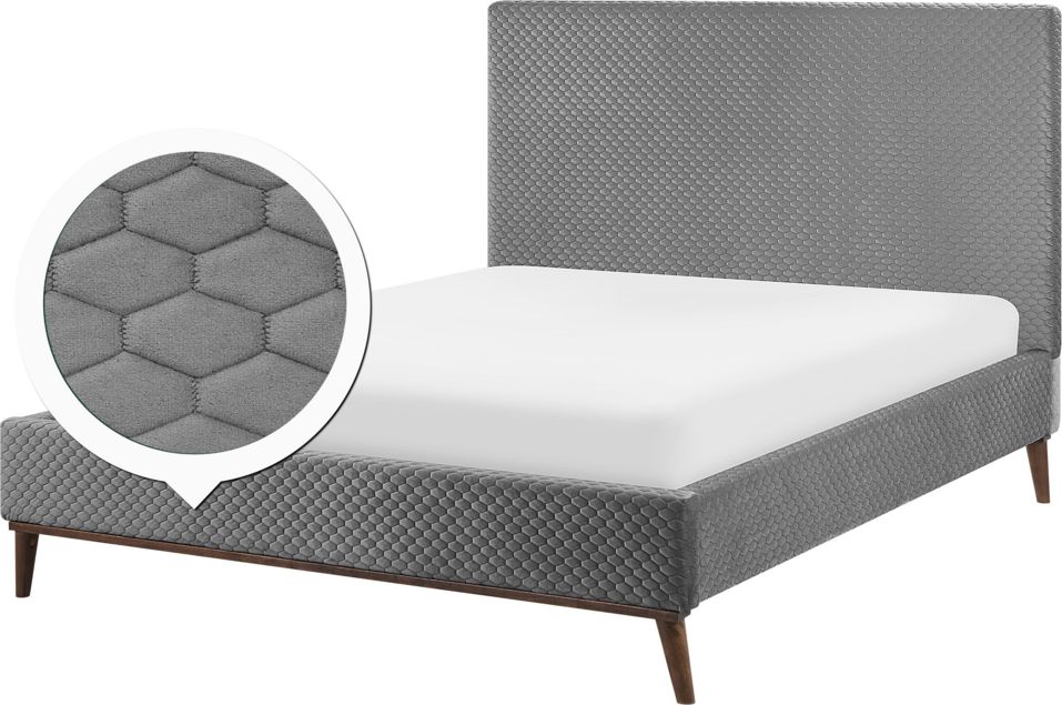 Beliani Łóżko welurowe 140 x 200 cm szare BAYONNE