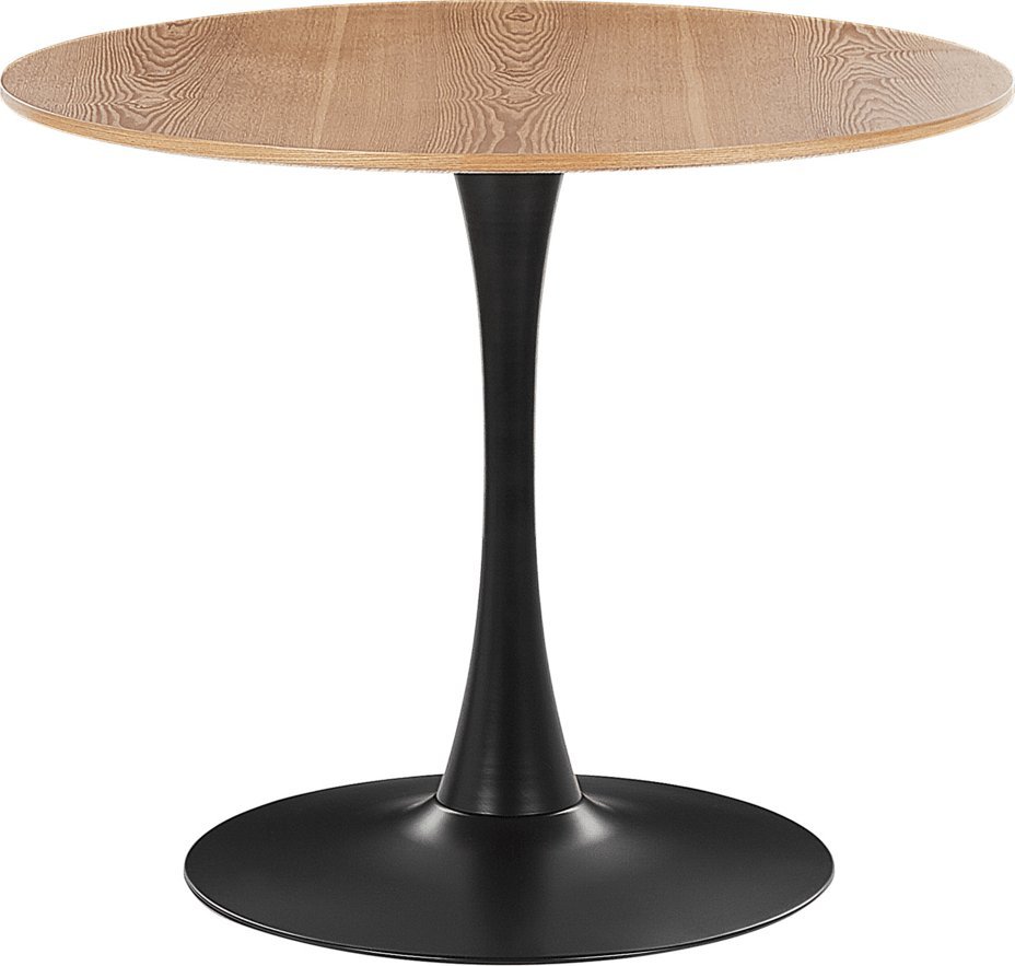 Beliani Stół do jadalni okrągły 90 cm jasne drewno z czarnym BOCA