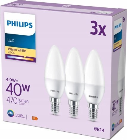 Signify Philips LED classic Lampa 40W E14 Świeca Ciepłe 470lm matowy 3 szt.