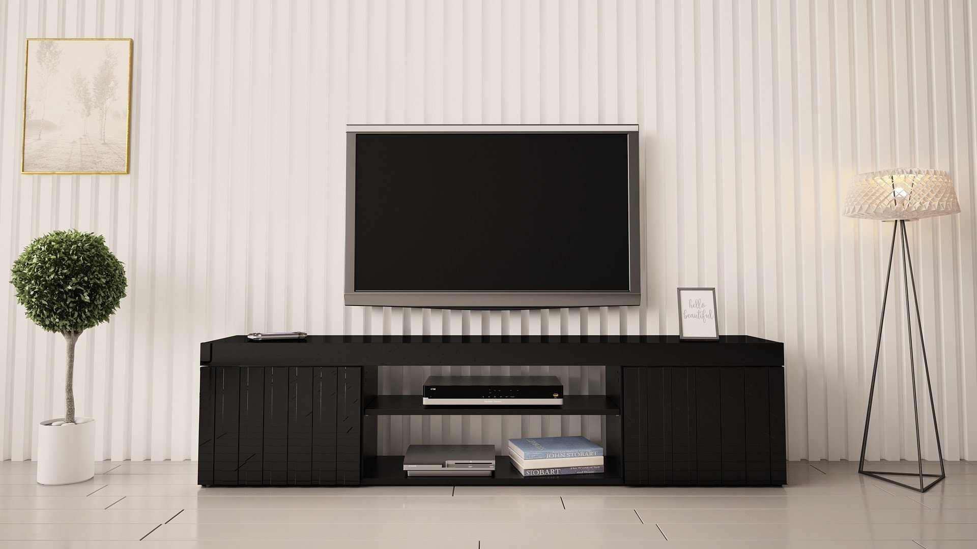 MEGSTYL SZAFKA RTV 180CM - KNOXVILLE 1 Czarny połysk