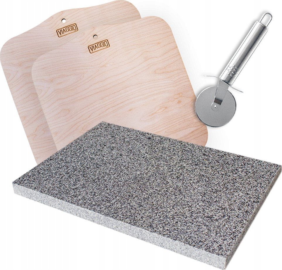 VIAGGIO KAMIEŃ DO PIZZY 30x40 + 2 ŁOPATKi + NÓŻ