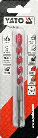 Wiertło Yato `Wiertło uniwersalne 10,0x120 mm.uchwyt 1/4"Hex (beton,ceramika,stal,alum.,PCV,drewno)
