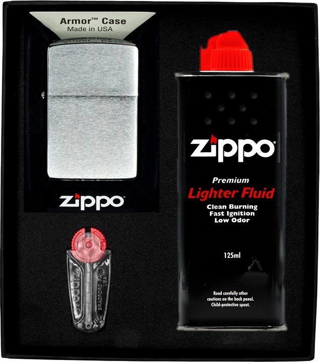 Zestaw ZIPPO Zapalniczka CHROME BRUSHED ARMOR Prezentowy No1