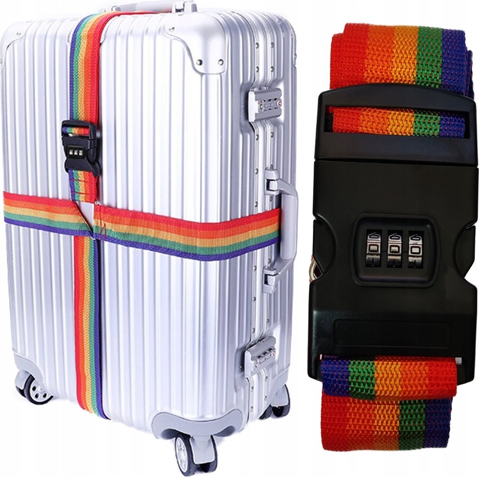 Korbi PAS ZABEZPIECZAJĄCY PODWÓJNY DO WALIZKI TORBY BAGAŻU PODRÓŻNY TĘCZOWY KOD