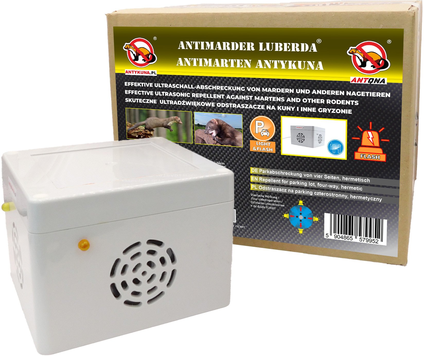 Odstraszacz Hermetyczny Light&Flash NA DACH AUTA LUB POD AUTO Parkingowy Działa na 4 Strony 230V