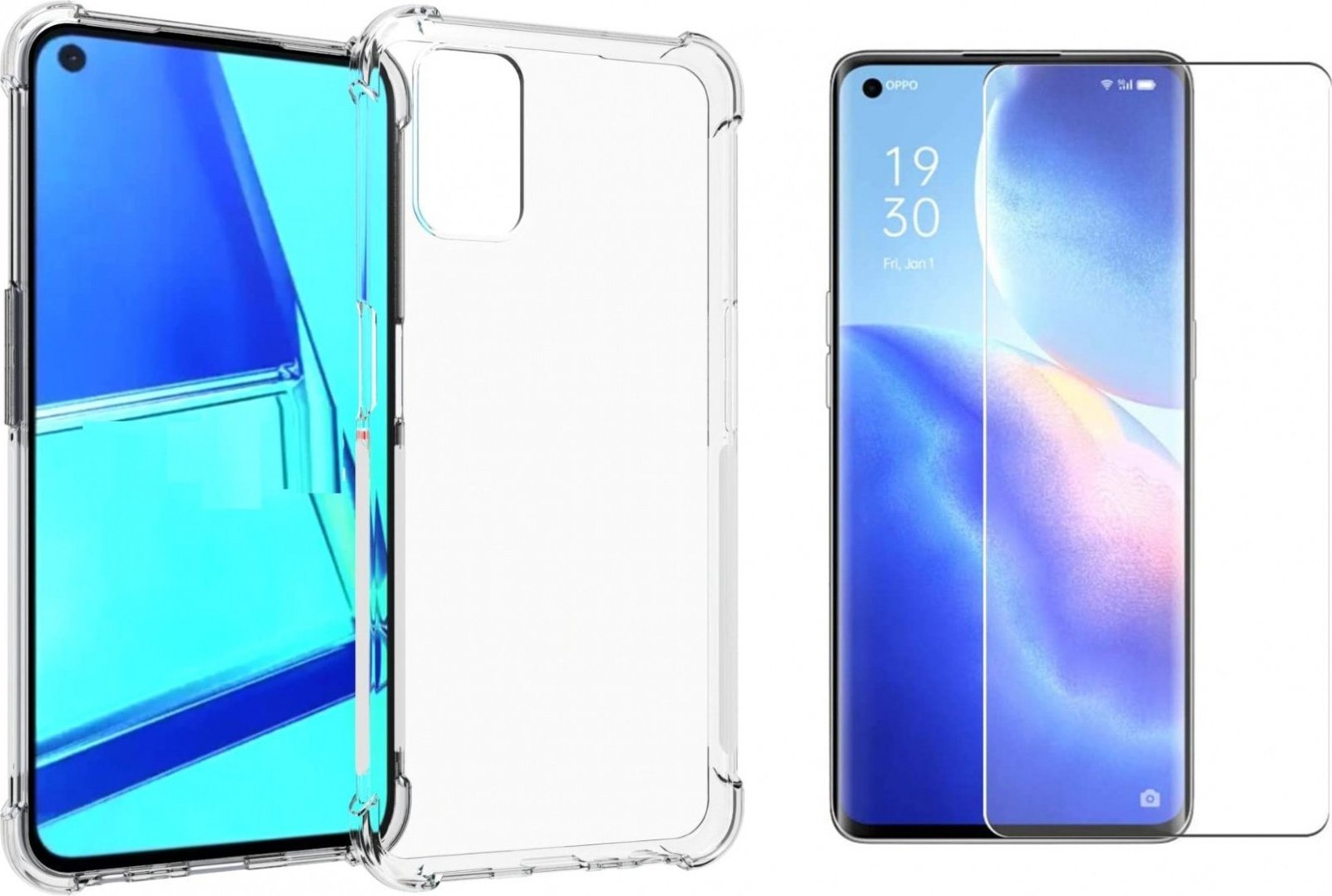 Braders Żelowe bezbarwne etui Anti Shock + Szkło Hartowane do Oppo Reno 5 4G / 5G