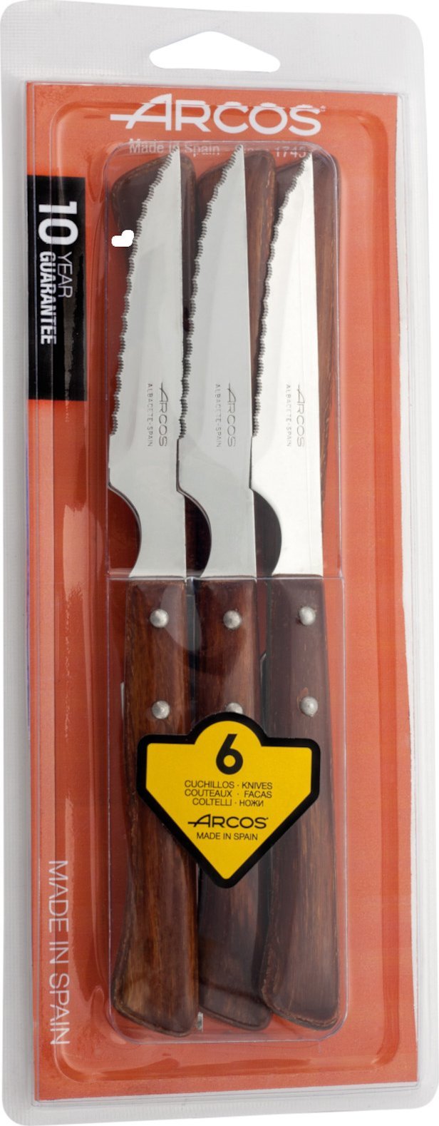 Arcos Nóż do steków z drewnianym uchwytem FOREST dł. 110/220 mm - zestaw 6 szt. Nóż do steków z drewnianym uchwytem FOREST dł. 110/220 mm - zestaw 6 s