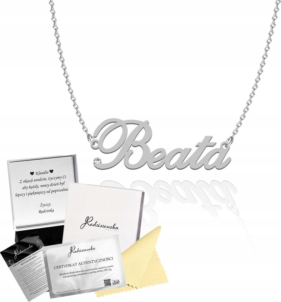 Radziszewska Jewellery Naszyjnik Srebrny z imieniem BEATA Łańcuszek Prezent 925 DEDYKACJA GRATIS