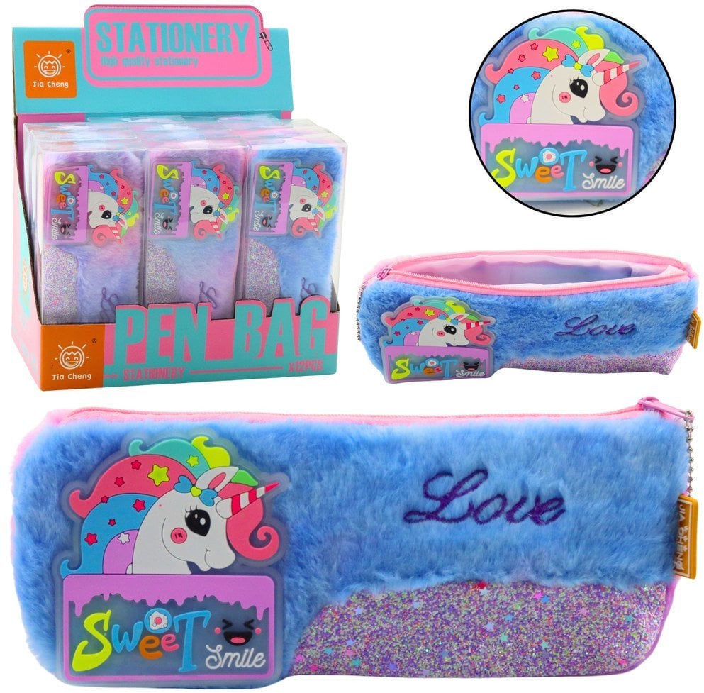 Pluszowy Piórnik Z Jednorożcem Błyszczące Elementy Jednorożec Niebieski