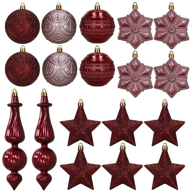 Springos Bombki choinkowe 18 szt. zestaw ozdoby świąteczne matowe, błyszczące, brokatowe, bordowe UNIWERSALNY