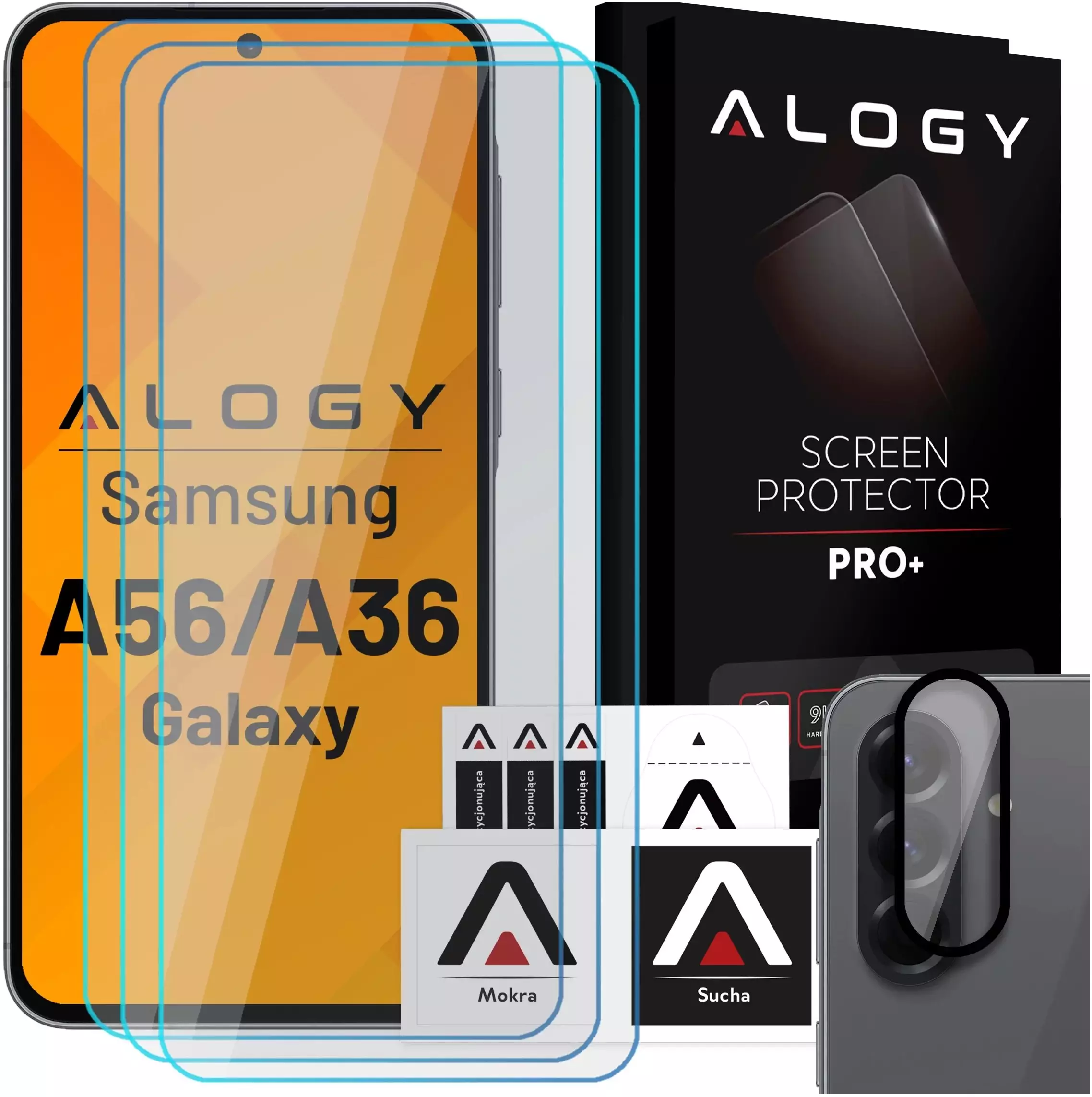 3x Szkło hartowane na ekran + szkło na obiektyw do Samsung Galaxy A56/A36 5G 2025 ochronne szkiełko na ekran i aparat 9H Alogy GlassGuard Pack zestaw