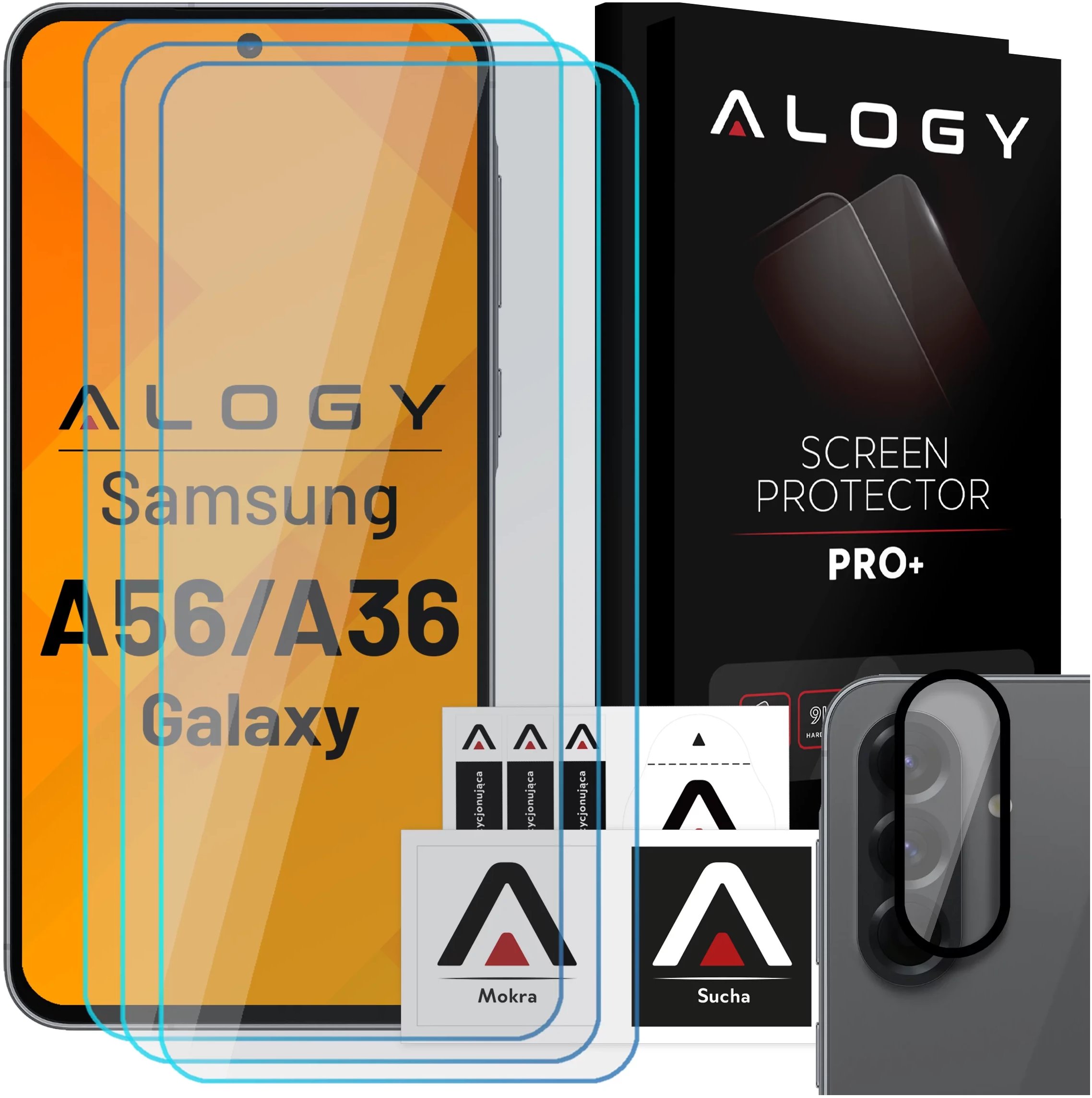 3x Szkło hartowane na ekran + szkło na obiektyw do Samsung Galaxy A56/A36 5G 2025 ochronne szkiełko na ekran i aparat 9H Alogy GlassGuard Pack zestaw