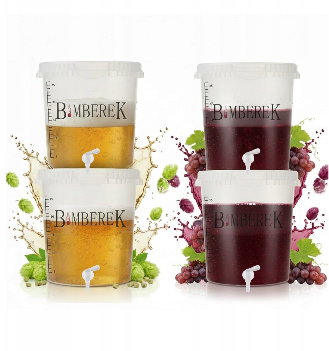 Bimberek 4X POJEMNIK FERMENTACYJNY 33l Z KRANEM WIADRO BEZBARWNE NA WINO PIWO