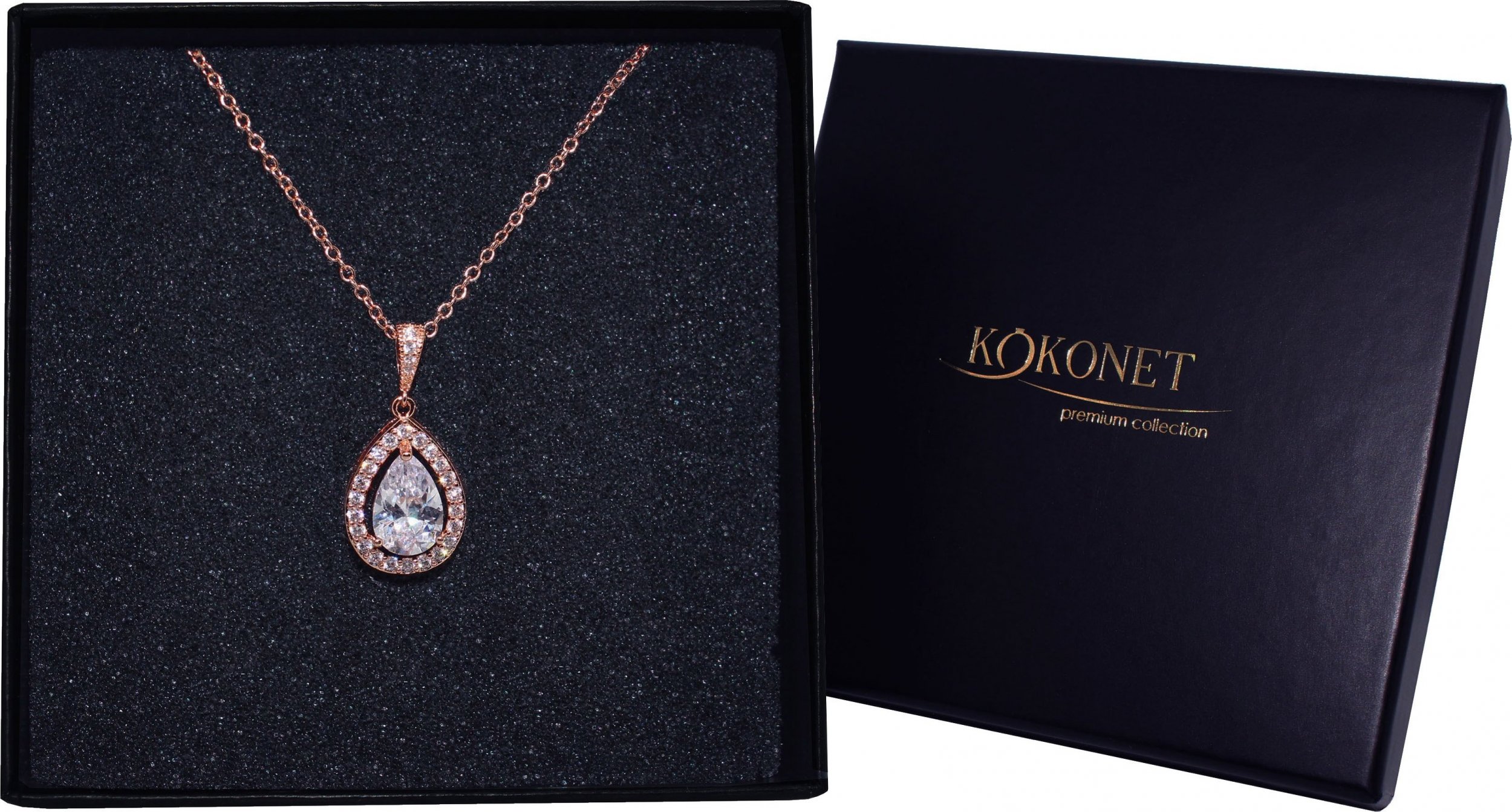 KOKONET NASZYJNIK łezka MIGDAŁ ślubny ażurowa RÓŻOWE ZŁOTO