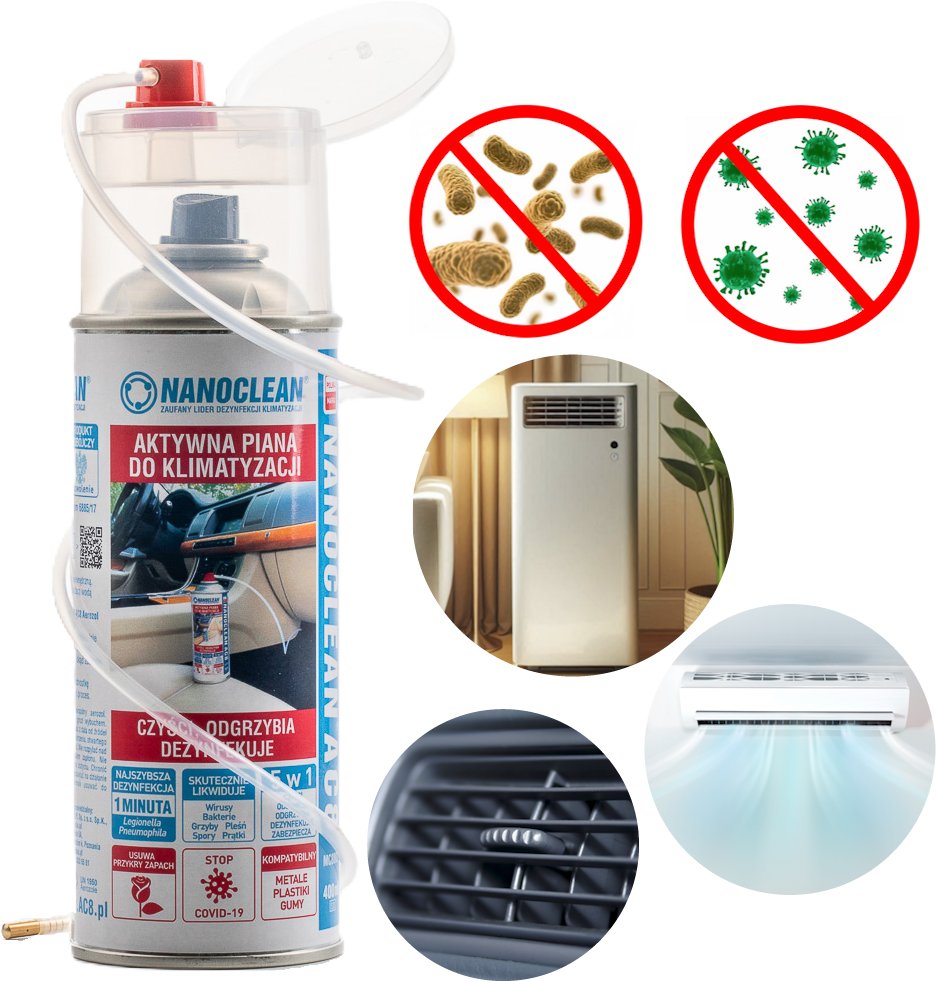 PIANA NANOCLEAN AC8 ODGRZYBIACZ KLIMATYZACJI DEZYNFEKCJA BAKTERIE WIRUSY