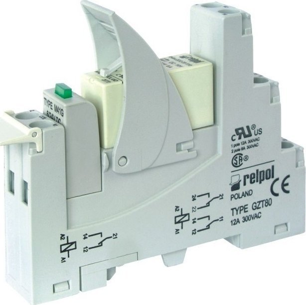 Relpol Przekaźnik interfejsowy PI84-230AC-M93G-TS-2012, styki: 2P, zasilanie: 230VAC, prąd obciążeniowy: 8A, szerokość: 15,5mm