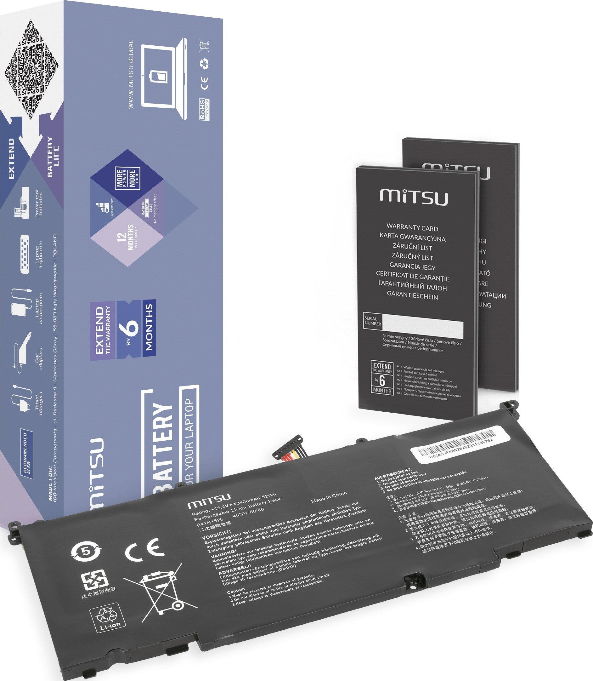 Bateria Mitsu Bateria B41N1526 do Asus ROG Stix GL502VM FX502VD