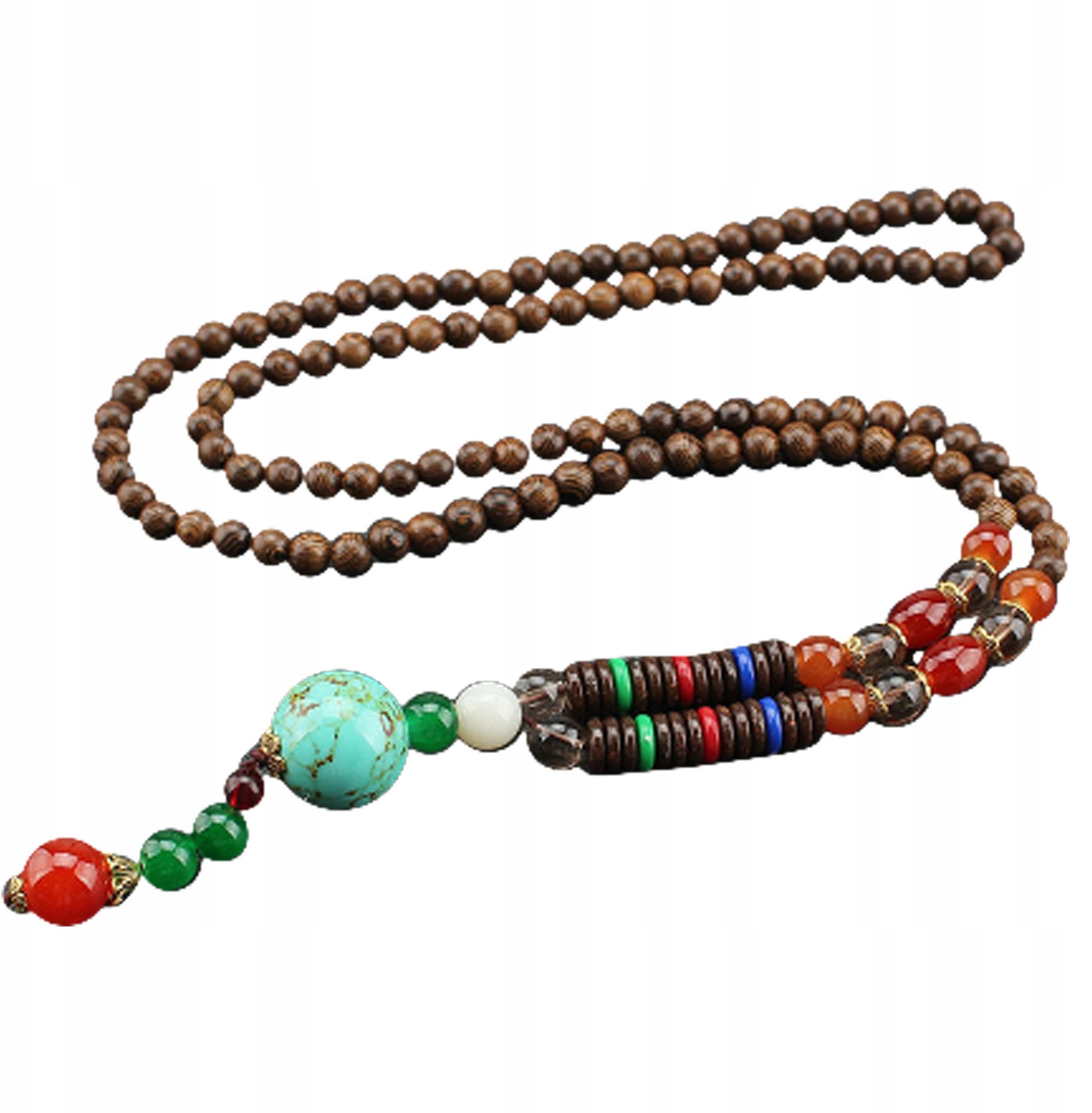 Naszyjnik Drewniany NEPAL BUDDYJSKI MALA Tybetański Amulet RĘCZNIE WYKONANY