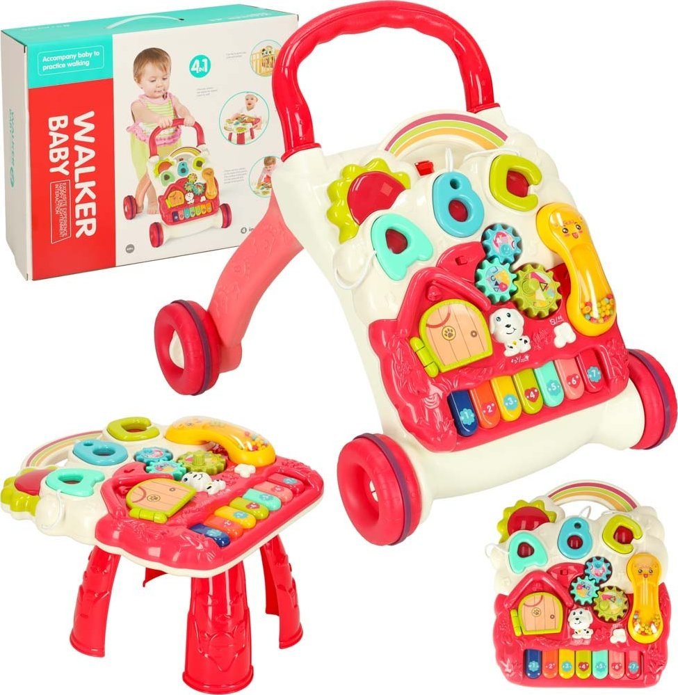 Pchacz chodzik interaktywny stolik edukacyjny 4w1 różowy Bibi-inn