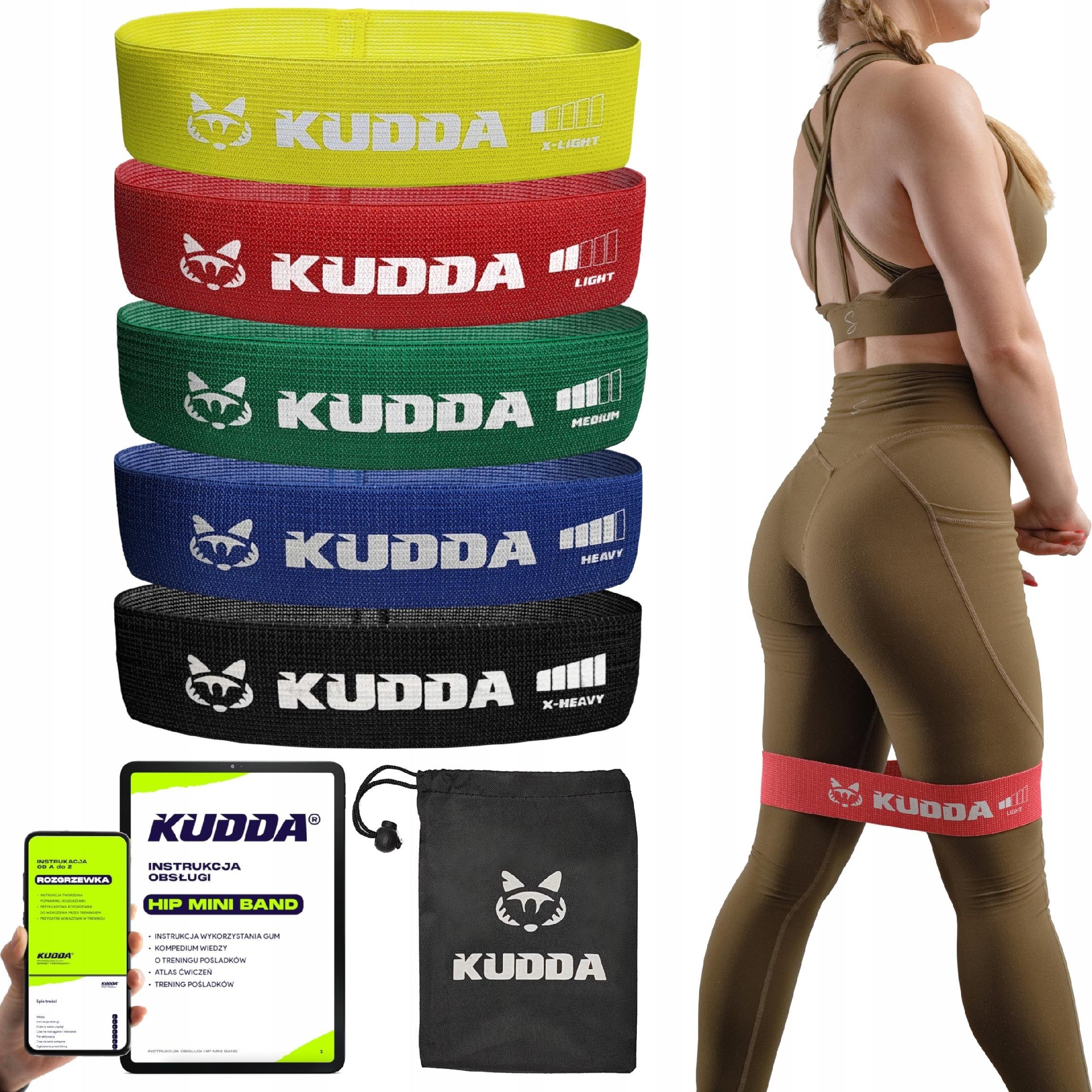 KUDDA Zestaw 5 mini gumy materiałowe do ćwiczeń HIP BAND fitness WYSOKA JAKOŚĆ