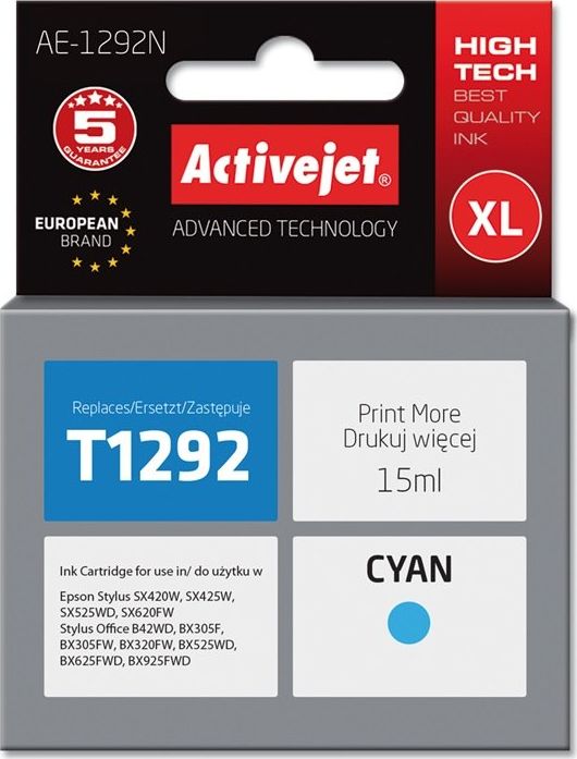 Tusz Activejet Activejet Tusz Activejet AE-1292N (zamiennik Epson T1292; Supreme; 15 ml; niebieski)