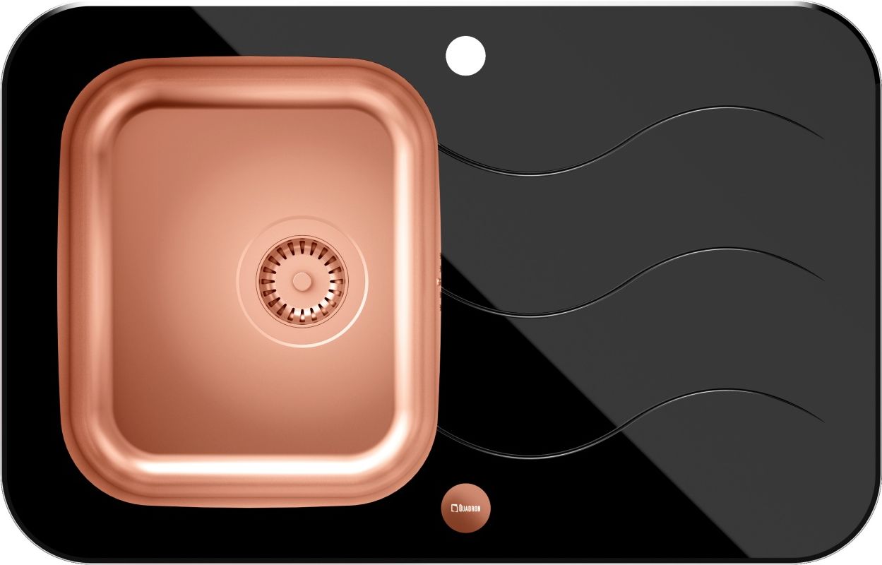 Zlewozmywak Quadron Glen 211 HardQ komora stalowa PVD miedziana z czarnym blatem szklanym