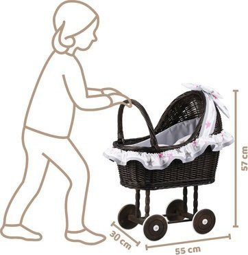 WickerPL LULU WIKLINOWY WÓZEK DLA LALEK Z POŚCIELĄ 55X30 H57 CM