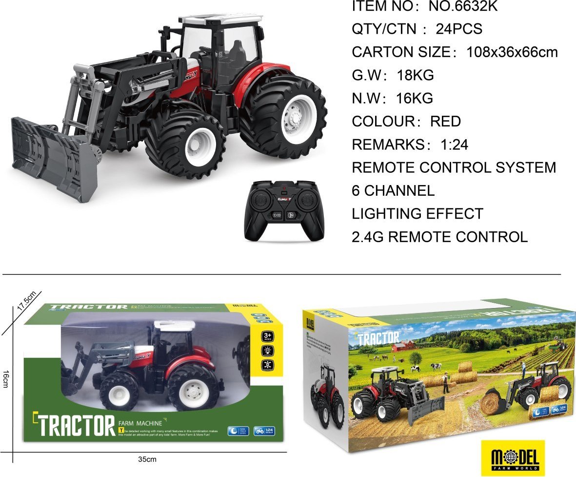 Traktor + Spych R/C 1:24 Czerwony