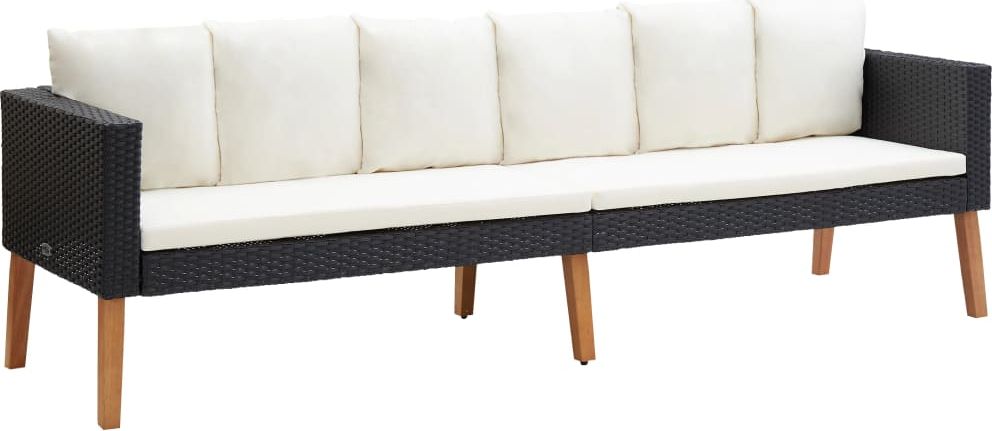 vidaXL 3-osobowa sofa ogrodowa z poduszkami, rattan PE, czarny