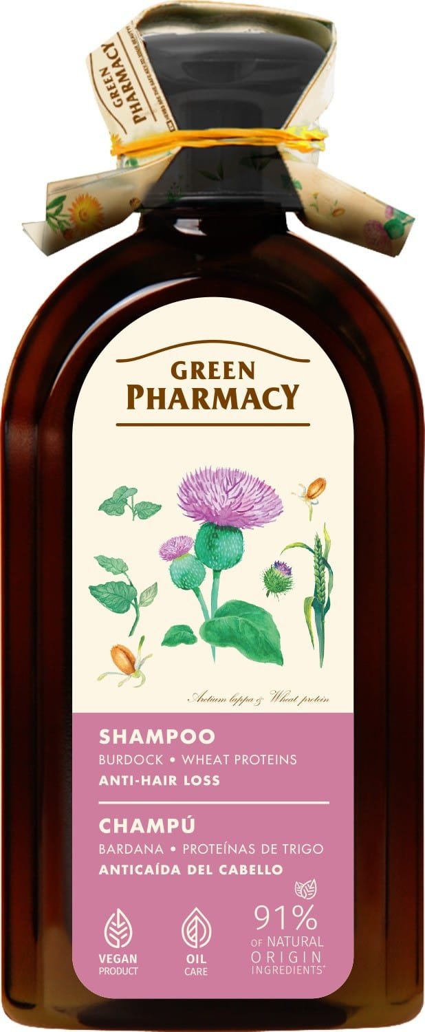 GREEN PHARMACY Szampon przeciw wypadaniu włosów Łopian i Białka pszenicy 350 ml