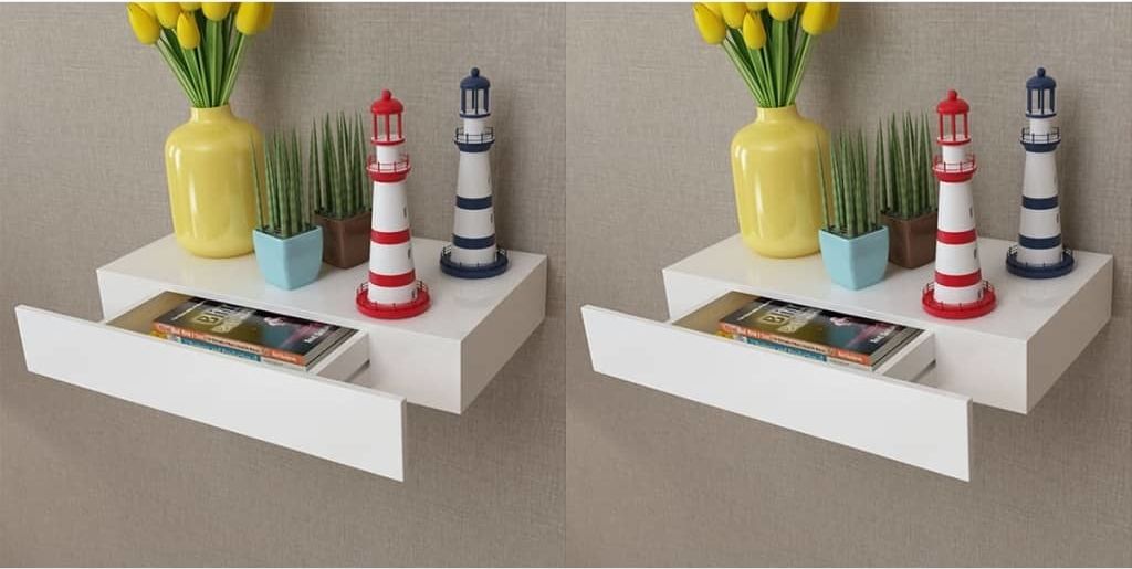 vidaXL Półki wiszące z szufladami, 2 szt., białe, 48 cm