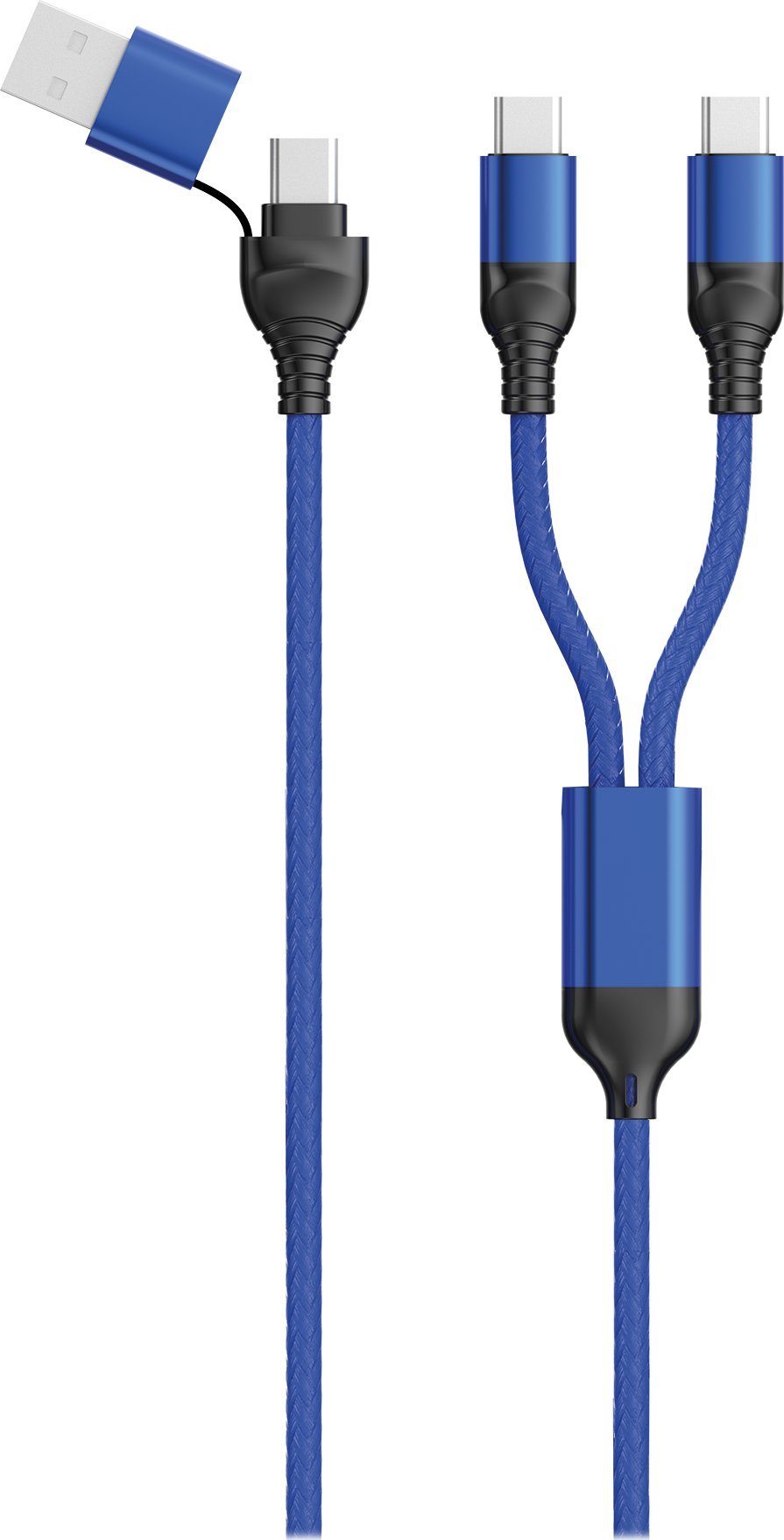 Kabel USB 2GO USB-A + USB-C - 2x USB-C 1.2 m Niebieski (797366)