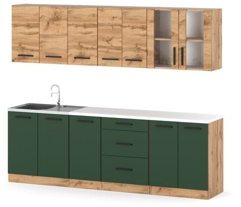 Kuchnia Modułowa Nowoczesna Blat Remino 2.6m Wotan Wotan Butelkowa Zieleń