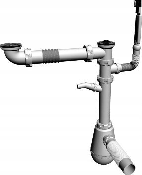 Syfon AKCES 19084B SYFON ZLEW. 2-KOM BUTELKOWY, SITKO NIERDZEW.2 PODŁ. PRALKA/ZMYW. Z PRZELEWEM WERTYKAL. FLEXI KOREK PCV FI 50 // SZT.A.50-PP-2KOM-2-