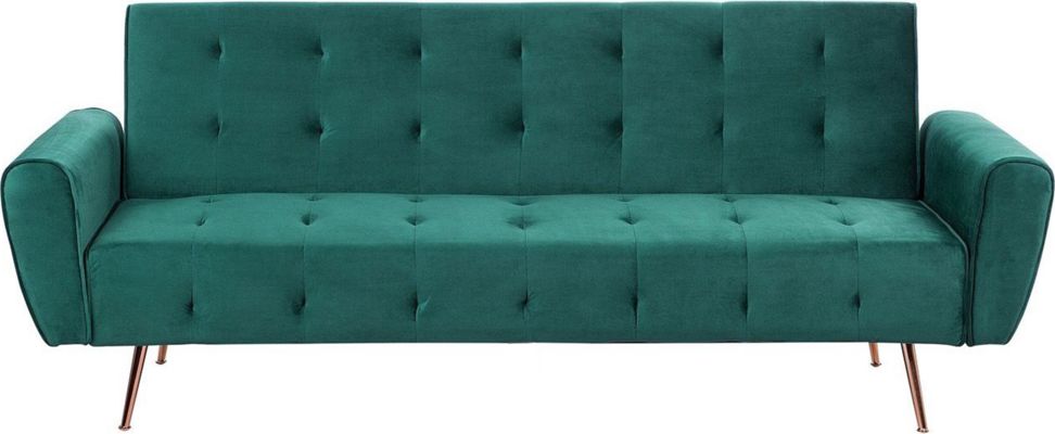 Beliani Sofa rozkładana welurowa szmaragdowa SELNES