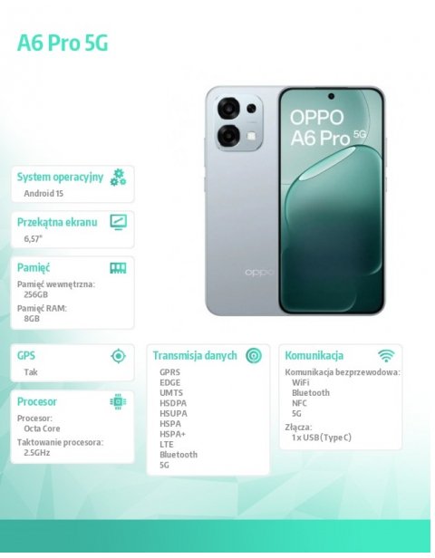 oppo Smartfon A6 Pro 5G 8/256GB Szary CPH2781