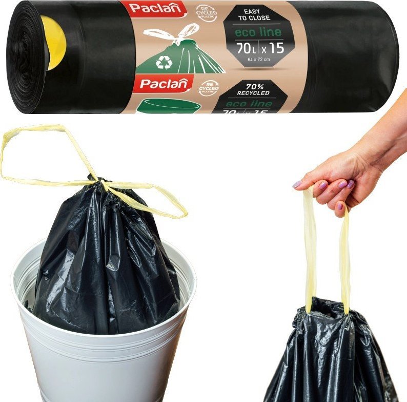 Bee Smart Worki na śmieci z taśmą uchwytami 70l 15szt MOCNE