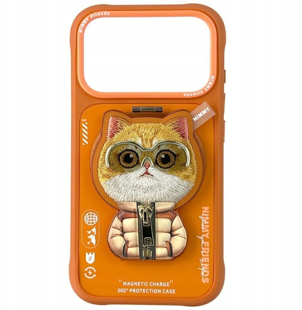 Nimmy Etui Cool&Cute 2.0 Cat do iPhone 17 Pro z magnetyczną zawieszką pomarańczowy